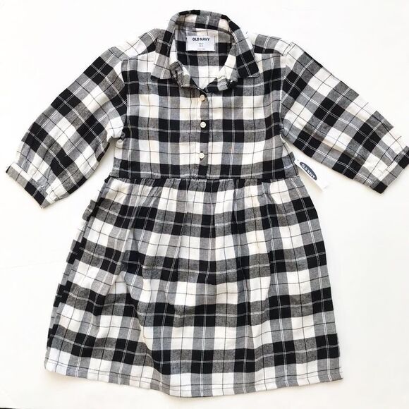 Old Navy NWT black/white plaid shirt dress S(6/7Y) - Picture 1 of 4